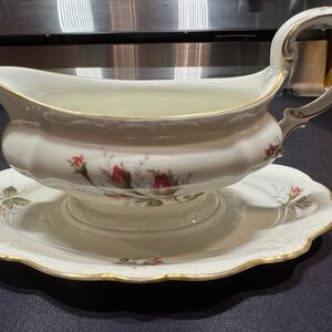 Rosenthal Moss Rose Gravy Boat with attached Saucer